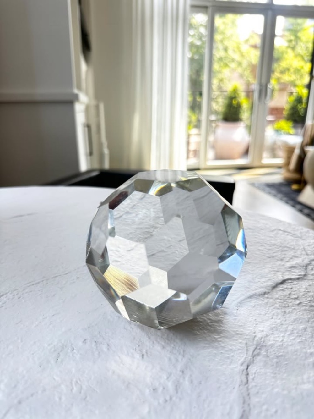 CB2 Faceted Crystal Glass Decorative Orb | Sculptural Accent